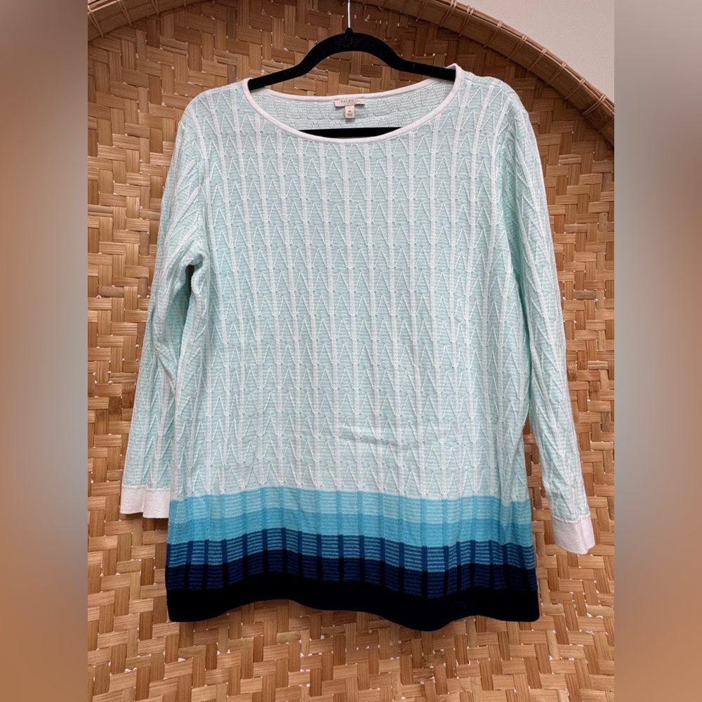 Talbot’s Textured Blue and White Sweater with Blue Ombré Hem